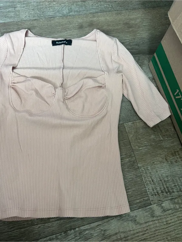 Reformation Pale Blush Ribbed Bustier-Style Tee - Image 4
