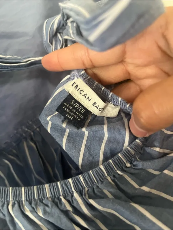 American Eagle Blue White Stripe Poplin Peplum Top Small 100% Cotton Coastal - Image 5
