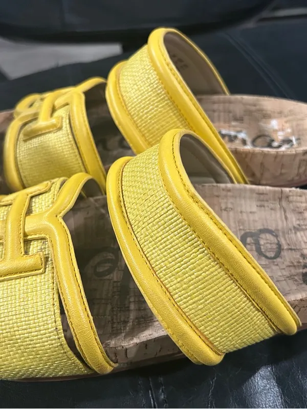 Sam Edelman Yellow Double-Strap Cork Slide Sandals - Image 2