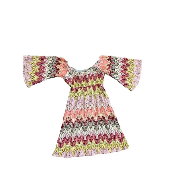 Judith March multicolor textured bell sleeve‎ dress hippie boho sz S - Image 8