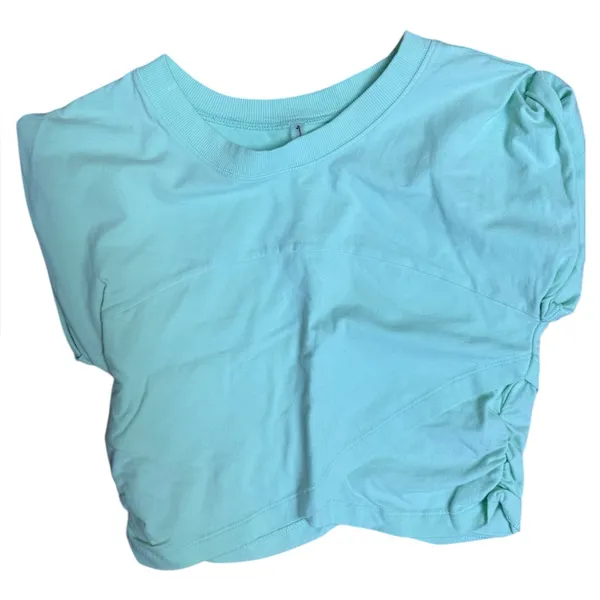 Free People Hot Shot Crossover Mint Green Ruched Short Sleeve Top - Image 4