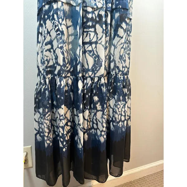 Betsey Johnson Size 6 Maxi Dress Womens Tie Dye‎ Deep V Blue White Sweetheart - Image 6