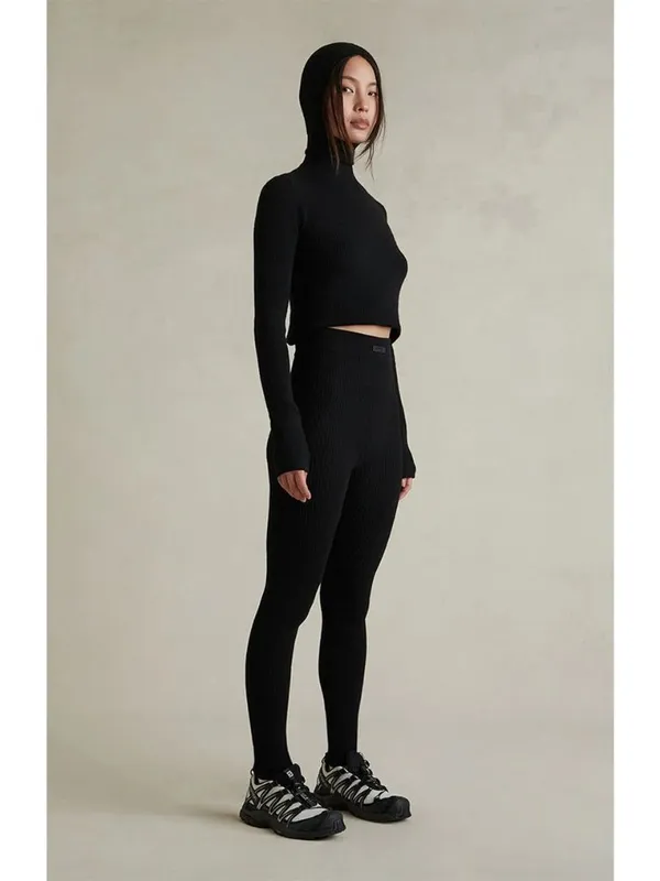 Fear of God ESSENTIALS Waffle Leggingsin Black Large New Womens Knit Pants - Image 14