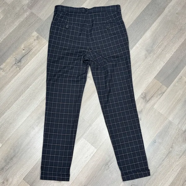 H&M Windowpane Plaid Cuff Hem‎ Skinny Fit Trouser Pants Blue Tan Size 29 - Image 7