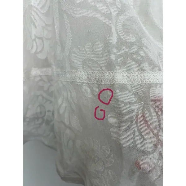 Champagne & Strawberry Floral Blouse Boho Sheer Flowy Lace Top Bell Sleeves L - Image 9