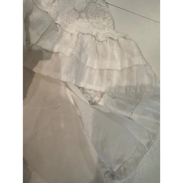 Anthropologie Love‎ The Label White Fairy Lace Tiered Ruffle Midi Dress Size M - Image 11