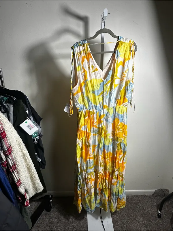 H28. 1.STATE Yellow, Light Blue & White V-Neck Maxi Dress - Image 4