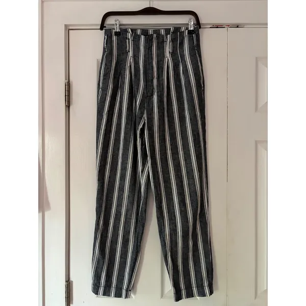 Abercrombie & Fitch Striped‎ Linen Blend High Rise Pleated Tapered Pants Small - Image 2