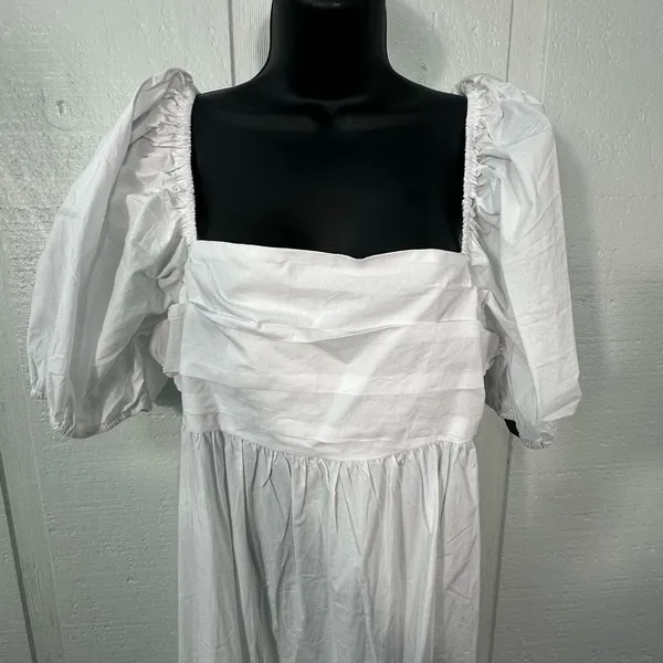 Know One Cares White Empire Cut Poplin Puff Sleeve Midi Dress Size Large NWT - Image 6