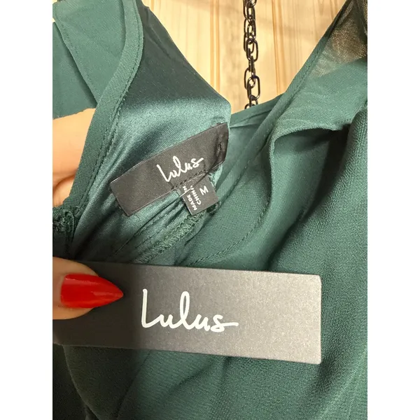 NWT Lulus Dreamy Admiration Emerald Green Ruffled Maxi Dress Bridesmaid Size M - Image 7