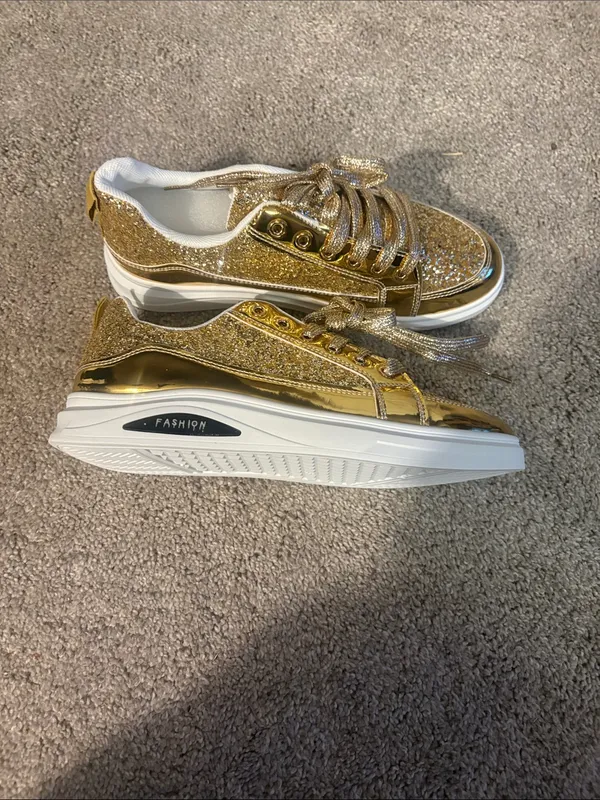 Gold Glitter Women’s Low-Top Sneakers size 43 euro size 11/12 - Image 3