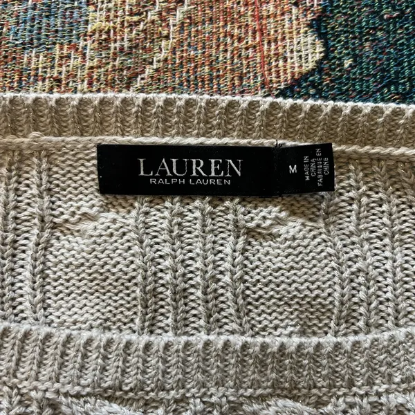 Lauren Ralph Lauren Black Label Cable Knit Cream Sweater Preppy Fall M Vintage - Image 14