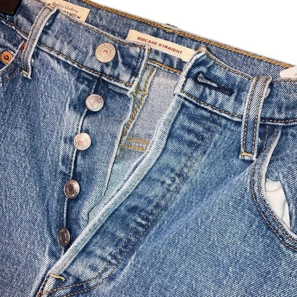 Levi’s medium wash rib age straight Jean non ripped raw hem button fly #759 - Image 5