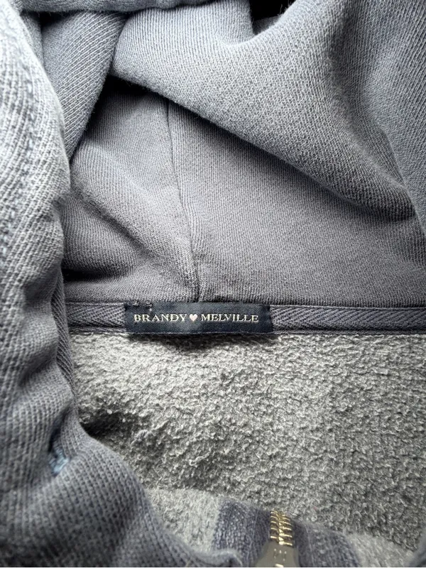 Brandy Melville Christy Hoodie Oversized Fit Faded charcoal/blue-gray Zip Up OS - Image 2