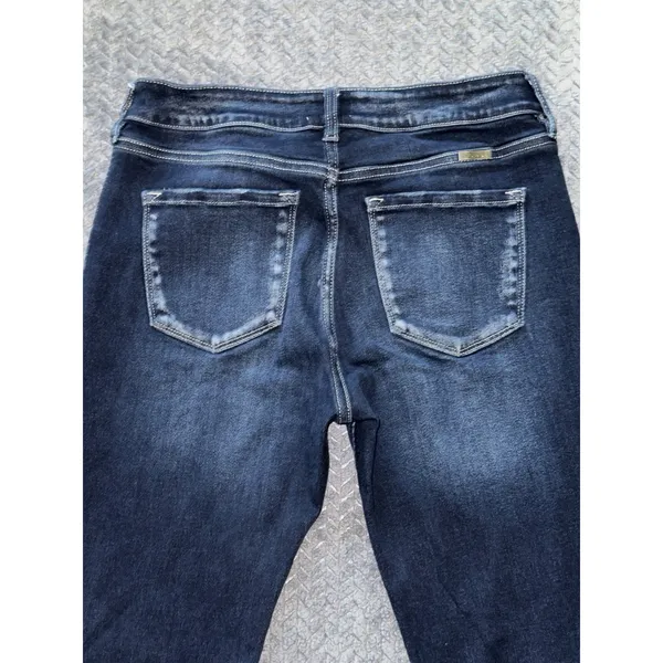 KanCan High Rise‎ Flare Jeans Dark Wash Button Fly Frayed Hem Size 30 - Image 7