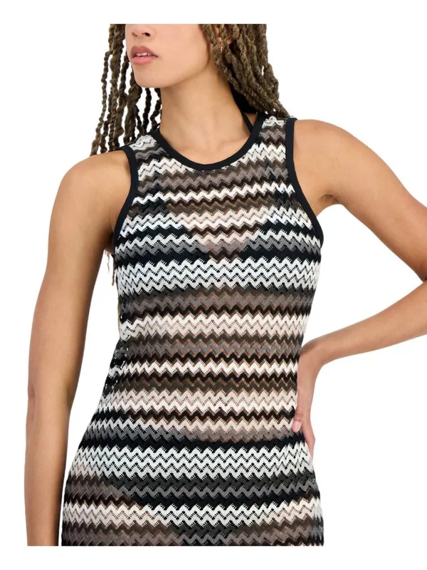 NWT Miken Juniors Striped Low-Back Dress Swim Cover Up I9083K795 Black / White S - Image 5