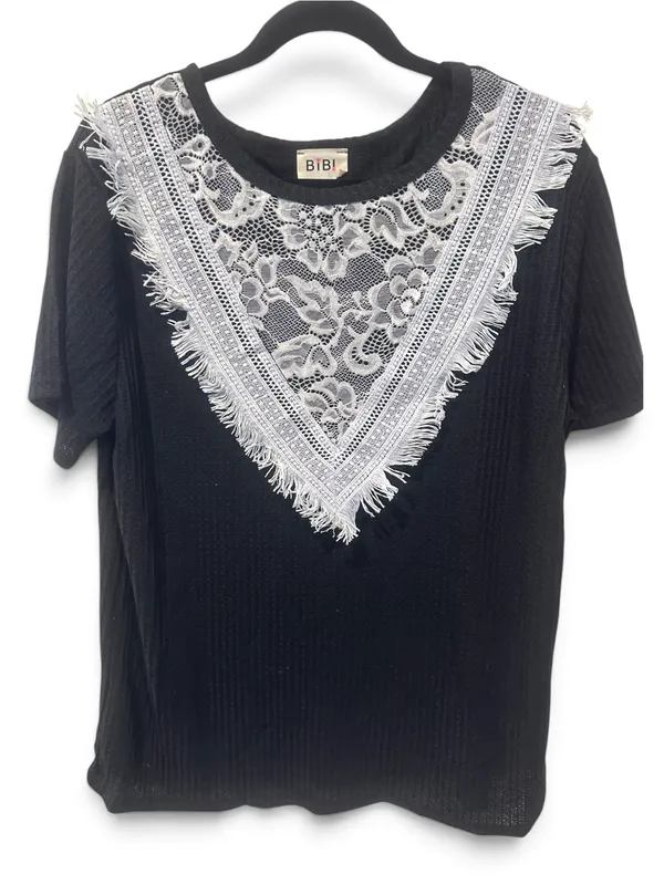 L BiBi Black Top with Pink Lace V-Inset - Image 2