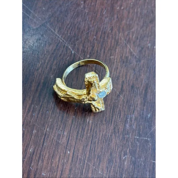 Vintage Gold Cross Ring with Rhinestone - Image 3