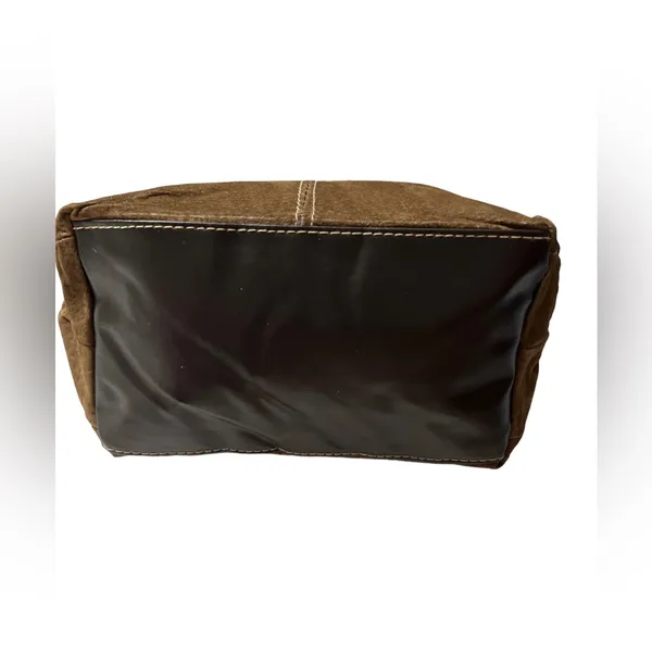 🔵Faux Suede look hobo bag. Snap closure. Faux leather bottom- Brown - Image 7
