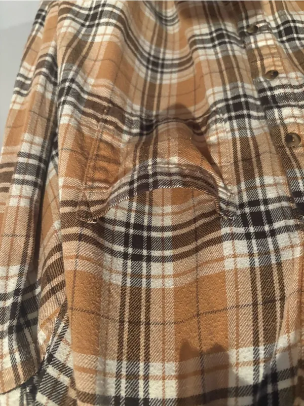 Woman’s GAP Tan and Black Plaid Flannel Shirt in size S - Image 3