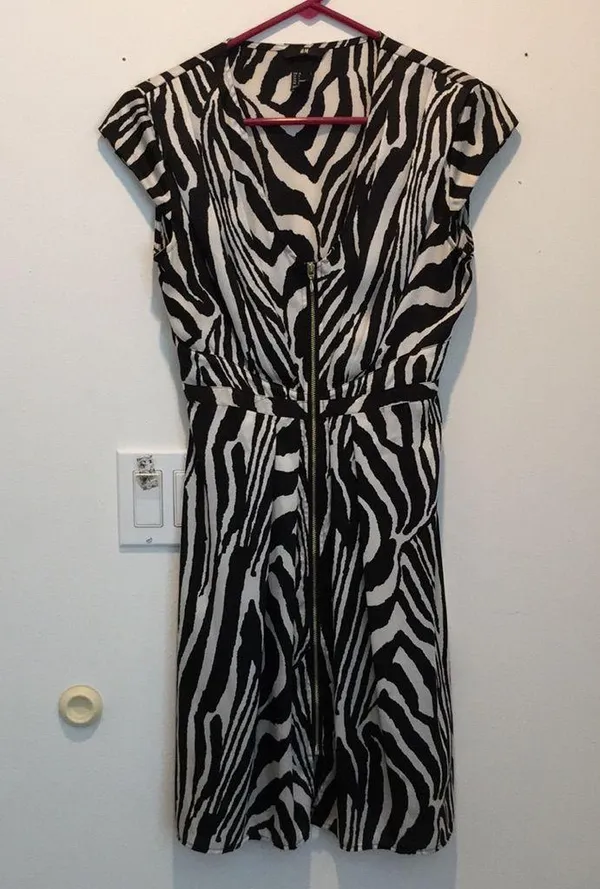 Womens H&M Black and White Satin Zebra Print Shirt Dress Size 6 - Image 2