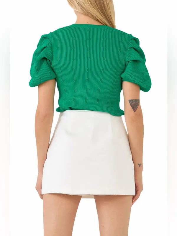 Endless Rose Puff Sleeve Green Cardigan Small - Image 4