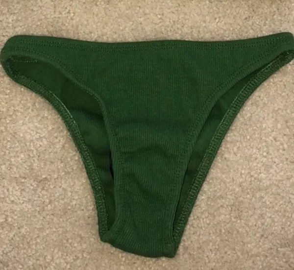 Womens Ribbed Bikini Bottoms Army Green - Image 2