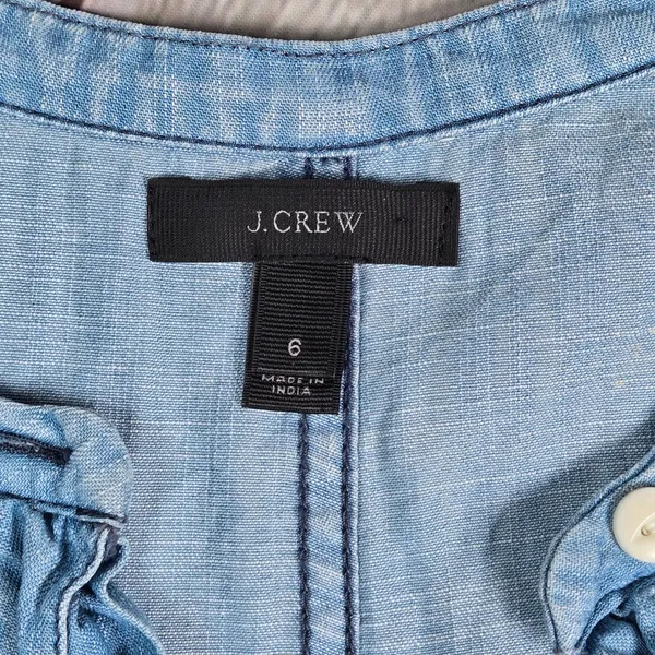 J.Crew‎ Womens Blue Lyocell Chambray Sleeveless Henley Shell Top B8766 Size 6 - Image 4
