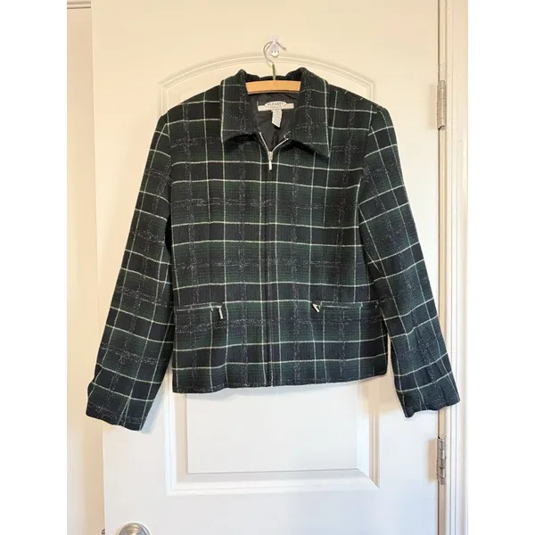 Old Navy Vintage Y2K Old Navy Zip Up Plaid Jacket Blazer‎ Women’s Medium Green - Image 9