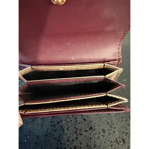 Ted Baker London Burgundy Leather Scalloped Pearl Card Holder Wallet - Image 5