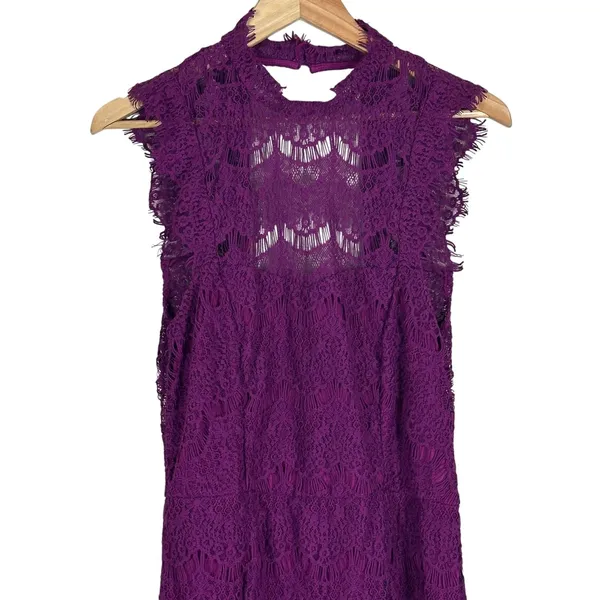 NWT Free People Daydream Floral Lace Mini Dress Magenta Purple Open Back Size L - Image 4