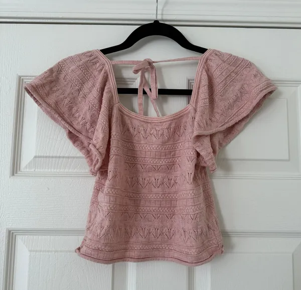 Pink Floral Crochet Top - Image 3