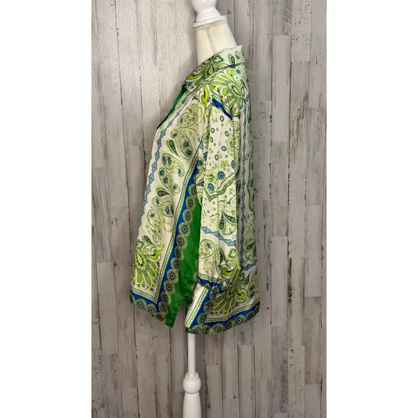 Zara Women's Paisley Print Button-Up Blouse Green Blue‎ Size Small - Image 6