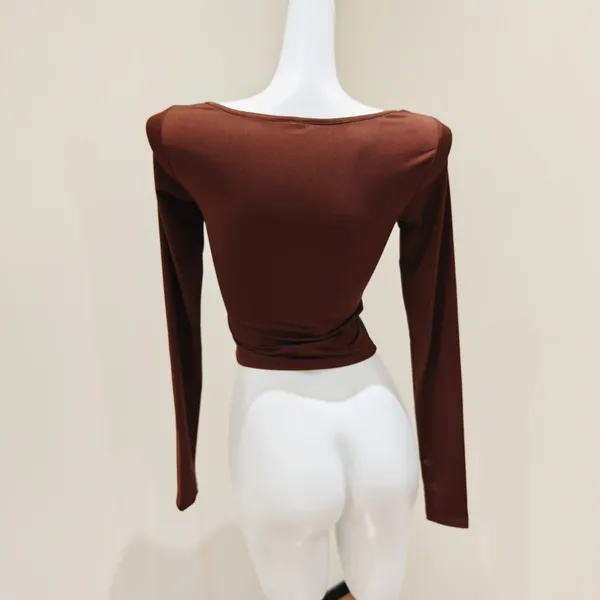 Brown Long Sleeve Crop Top - Image 4