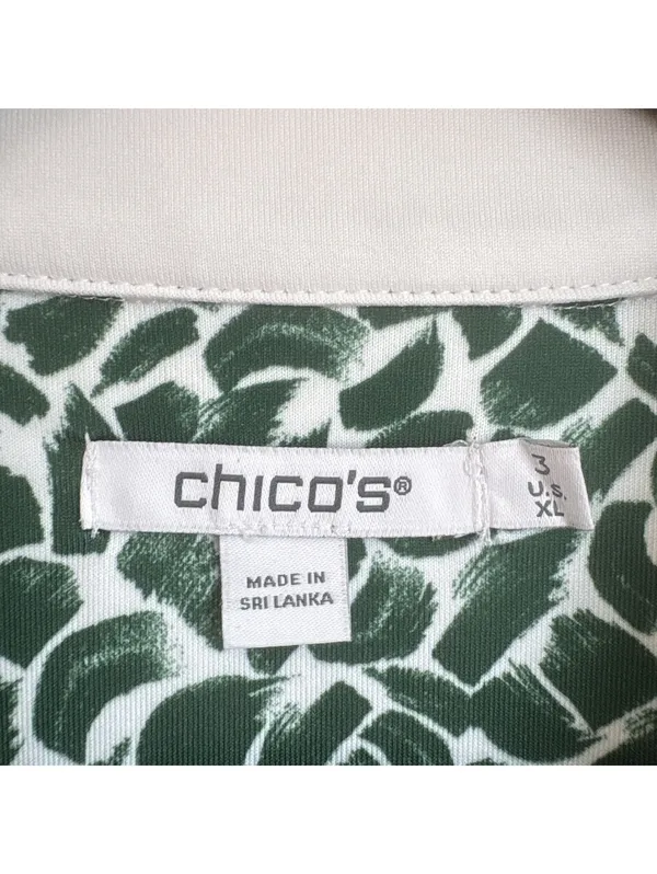 Chicos Polo Dress Womens 3 XL Green White Abstract Print Zip Golf Tennis EUC - Image 3