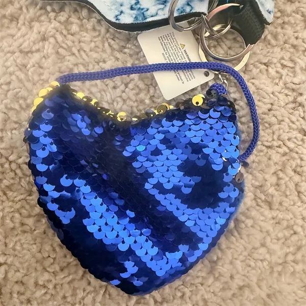 Care Bears Blue Bear Keychain Bag Charm Bundle Sequin Pouch Pom Pom Holder - Image 2