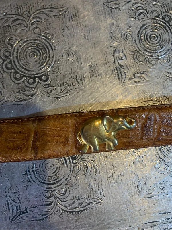 Vintage Leather Belt with Gold Animals - Image 3