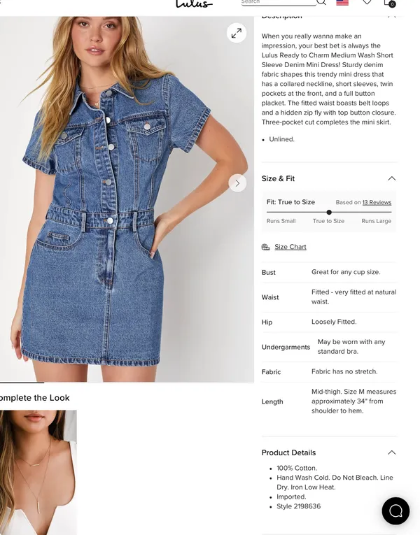 Lulu’s Ready to Charm Medium Wash Short Sleeve Denim Mini Dress Sz M - Image 2