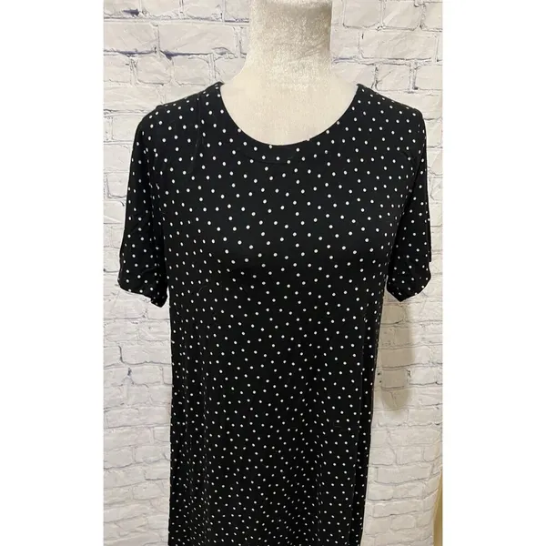 Ann Taylor Loft Navy Blue And White Polka Dot Dress Rayon Blend Size Medium - Image 2