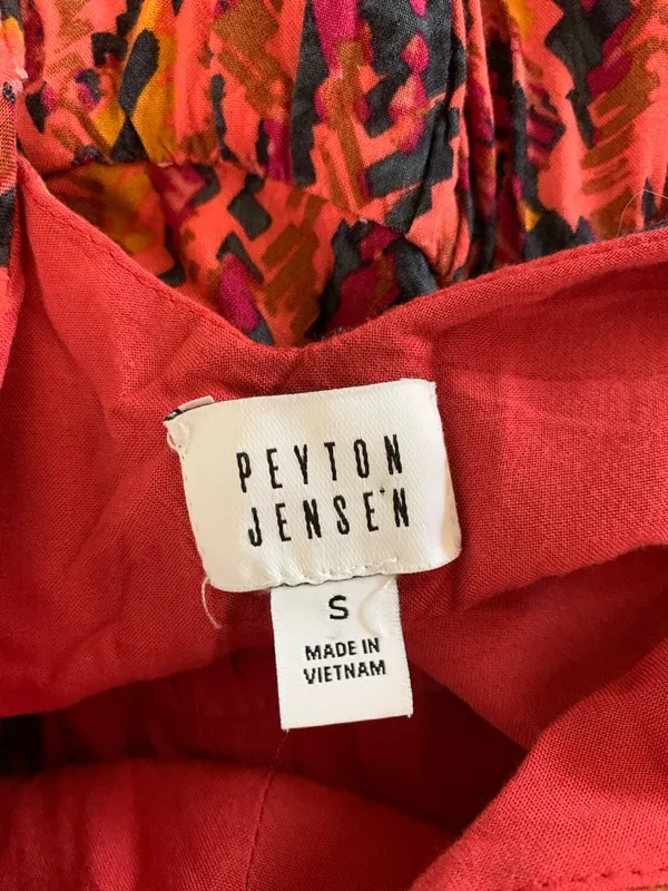 Peyton Jensen Orange Abstract‎ Print Midi Dress Spaghetti Strap Smocked Waist S - Image 4