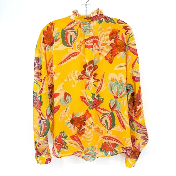 Pilcro Anthropologie Floral‎ Blouse Womens 1X Yellow Ruffle V-Neck - Image 12