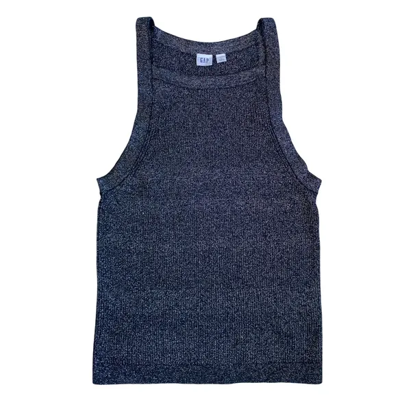 GAP Womens Black Lurex Metallic Sweater‎ High Neck Ribbed Knit Tank Top Large - Image 3