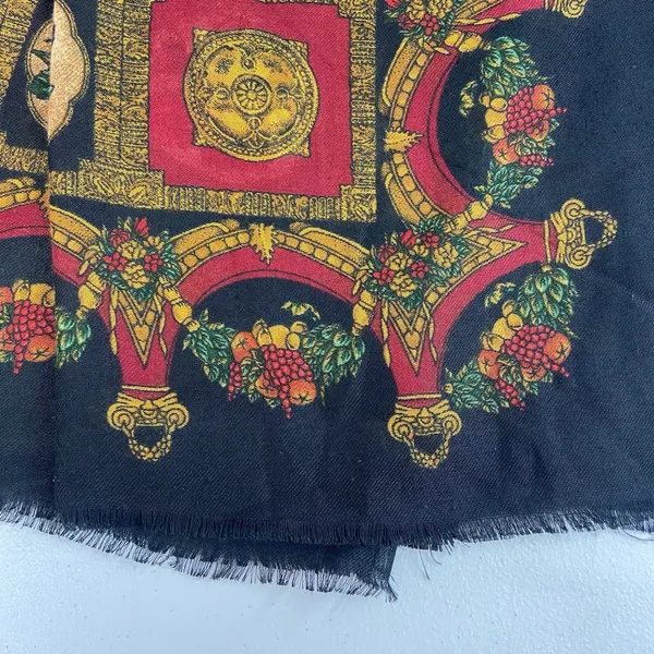 Women's vintage black rose renaissance fruit fringe lightweight fashion scarf‎ - Image 2