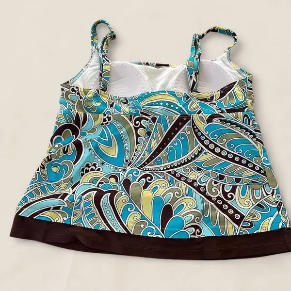 Source Unknown Y2K Blue Brown paisley boho retro print cami tankini top| size 10 Medium - Image 3