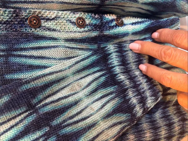 Source Unknown BLUE AND GREEN OPEN KNIT BUTTON DOWN SWEATER LINEN AND VISCOSE LIGHT WEIGHT - Image 3