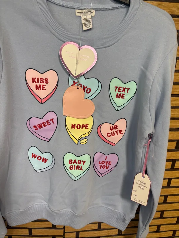 Better together blue Valentine’s Day candy heart sweatshirt size small - Image 3