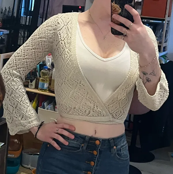 Pink Rose Wrap Sweater Cream S - Image 4