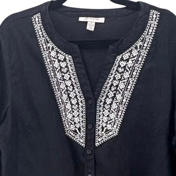 JM‎ Collection Linen Tunic 14 Bohemian Island Eclectic Summer Vacation Relaxed - Image 4