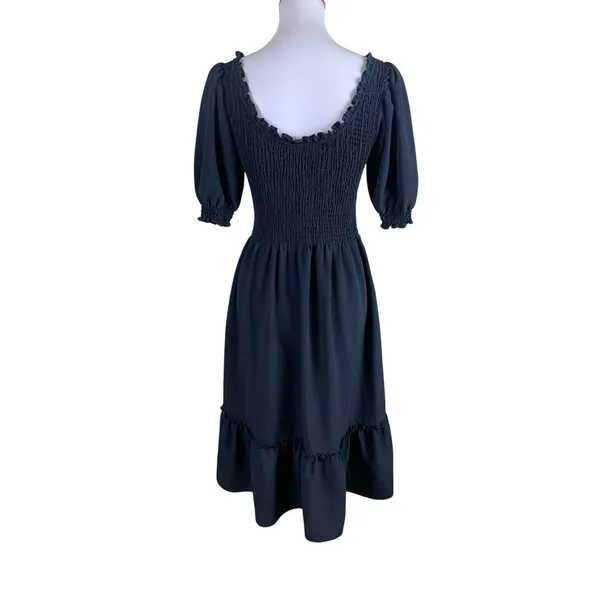 Hill‎ House Home The Nap Dress Black Smocked Puff Sleeve Midi Small - Image 3