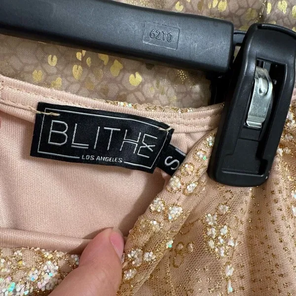 BLITHE Skirt Shorts Top Set Nude‎ Sparkly Gold Glittery Mesh Girly Outfit XS/S - Image 10